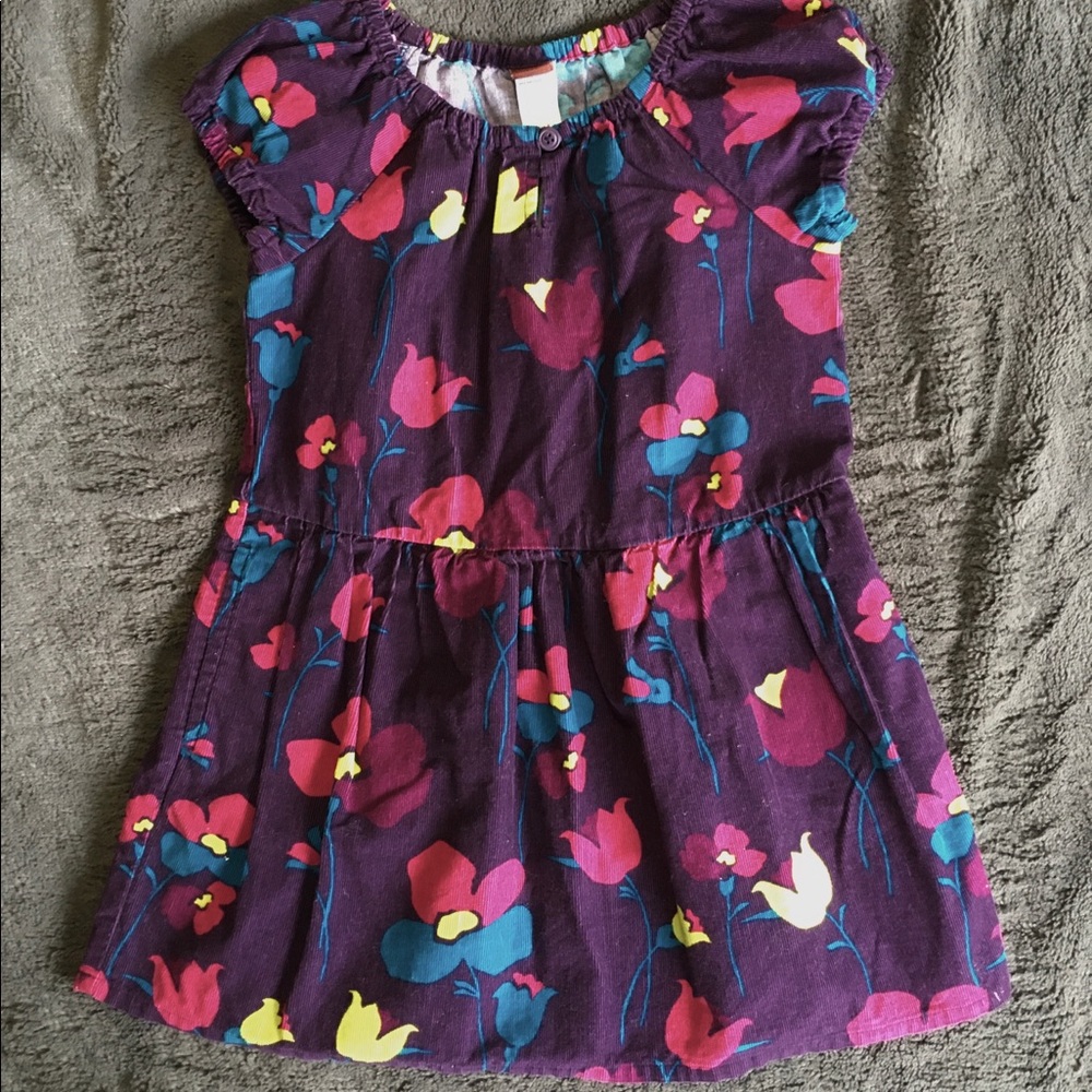 Tea Corduroy Puff Cap-Sleeve Dress